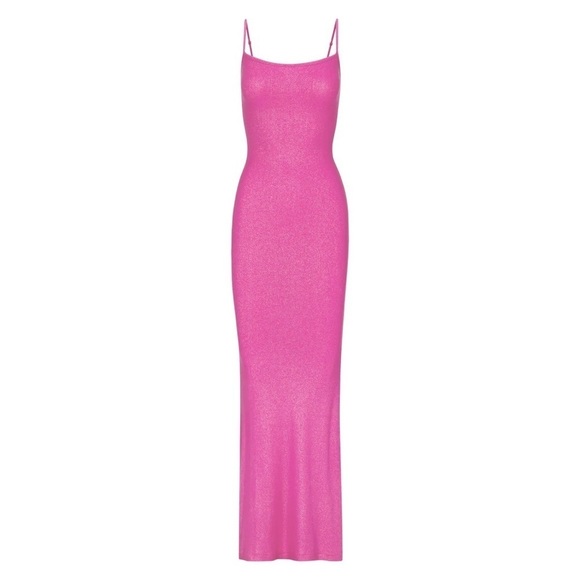 SKIMS Dresses & Skirts - Skims Ribbed Glitter Maxi Slip Dress Pink